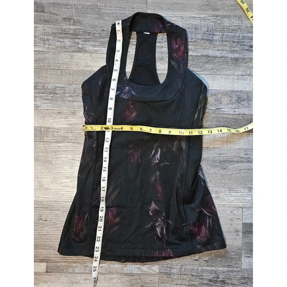 Lululemon Floral Racerback Tank Top with‎ Built-in Shelf Bra Black Purple Womens